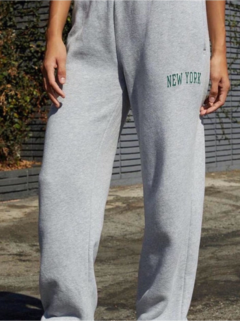Brandy Melville Gray Sweat Joggers with Green 'New York' Accent